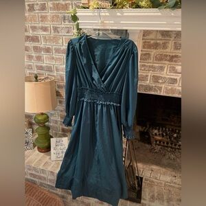 Teal Long Sleeve Smocked Waist Dress